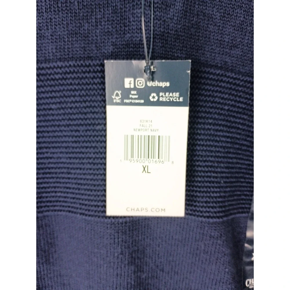 CHAPS Men's XL Navy Blue Cable Knit 1/4 Zip Pullover Cotton Sweater